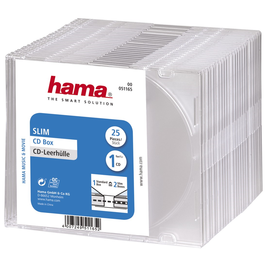 HAMA 51165  CD Slim Box, obal na 1 cd dvd, priehľadný, balenie 25 ks (cena za ba