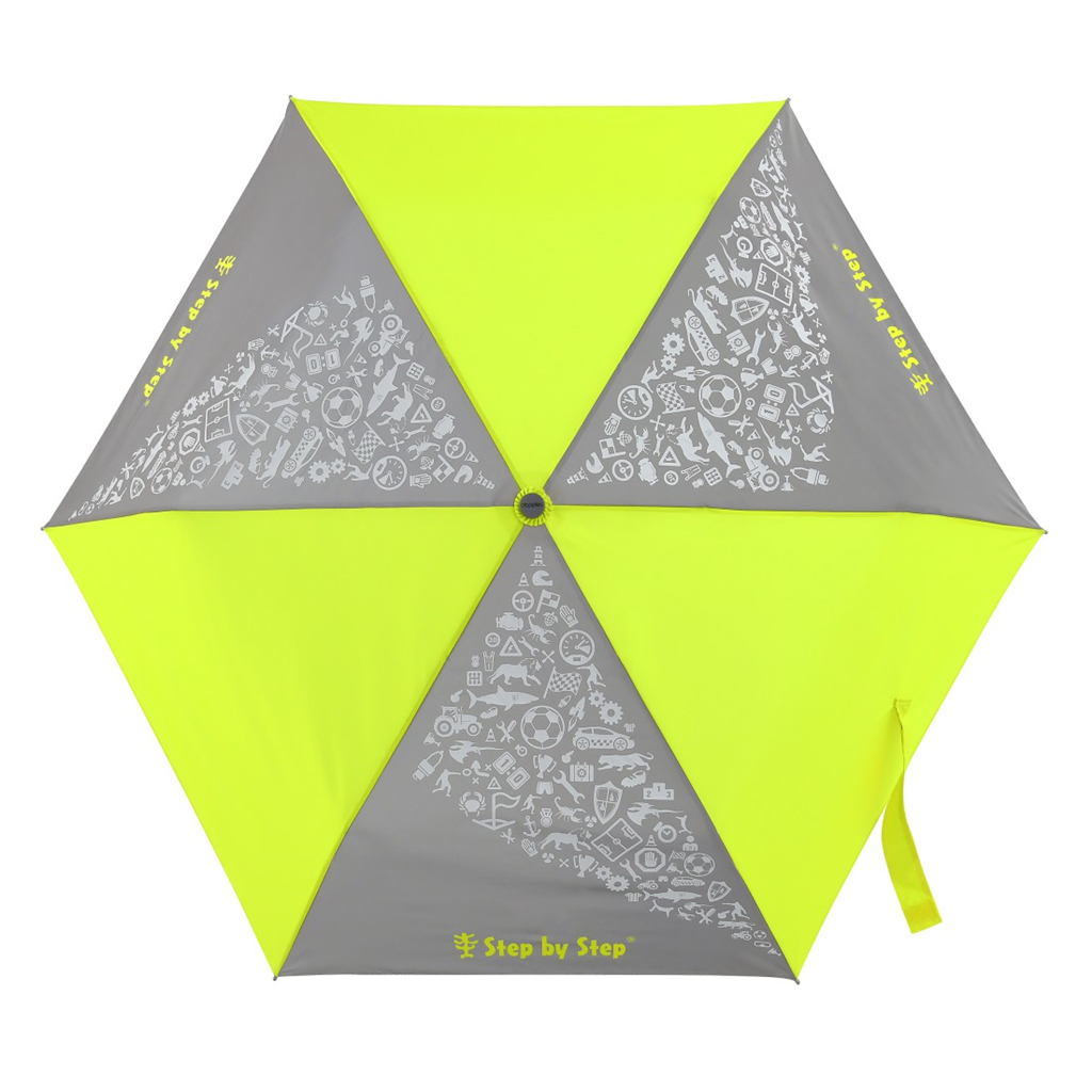 Step by Step 124890 Detský skladací dáždnik s reflexnými obrázkami, Neon Yellow