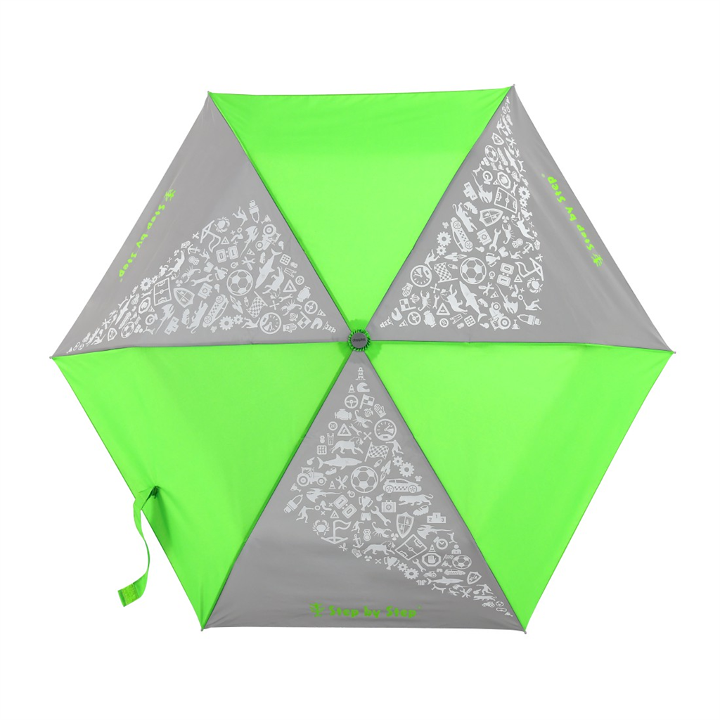 Step by Step 124891 Detský skladací dáždnik s reflexnými obrázkami, Neon Green