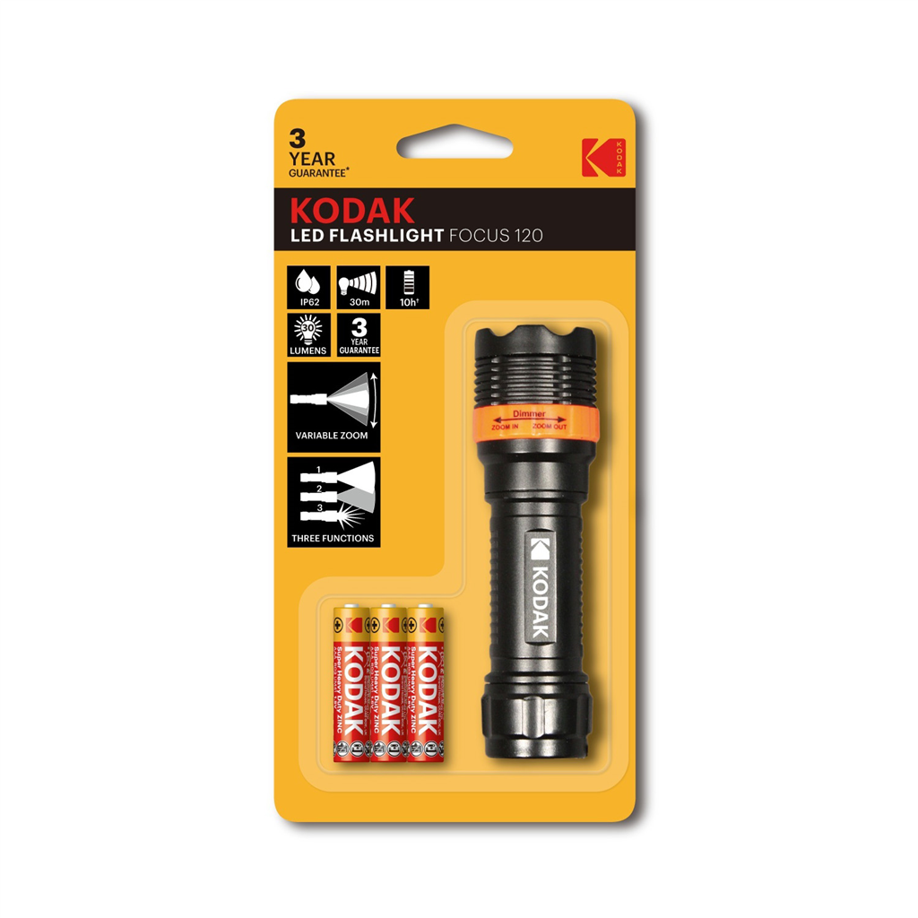 Kodak 227252  LED baterka Focus 120 Flashlight + 3x AAA Extra Heavy Duty