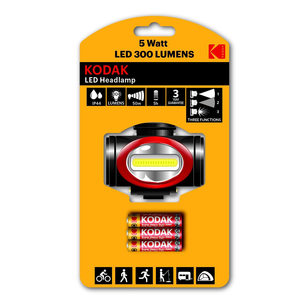 Kodak 227974  LED čelovka Headlamp 300, 300 Lúmenov + 3x AAA Extra Heavy Duty